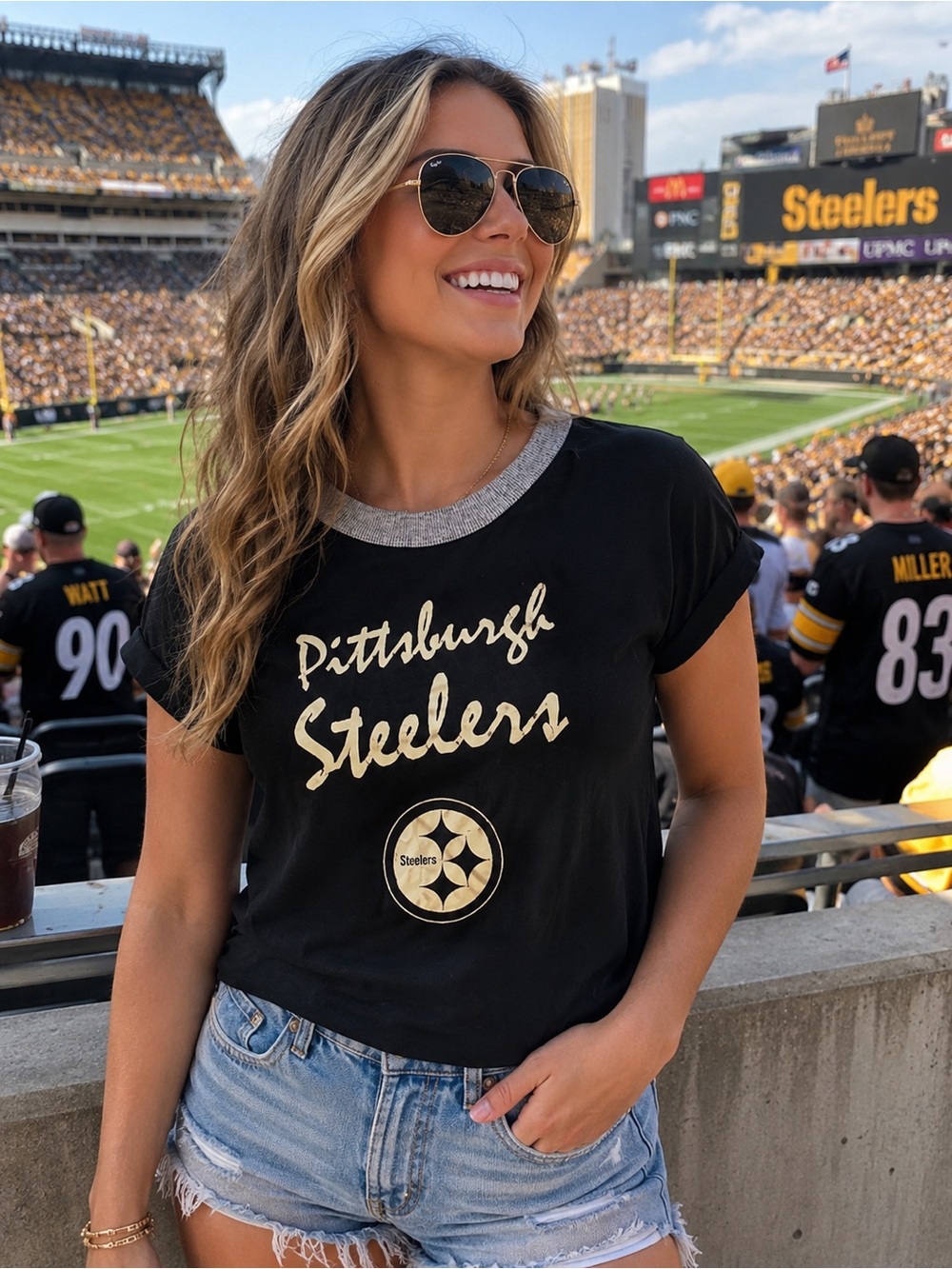 Pittsburgh Steelers Women’s Juniors M 7/9 Black Graphic T Shirt NFL Fan Tee - Picture 1 of 4